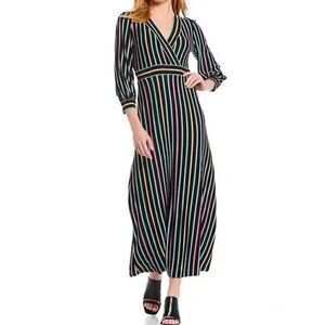 Calvin‎ Klein maxi dress Size 8 rainbow stripe knit jersey surplice wrap